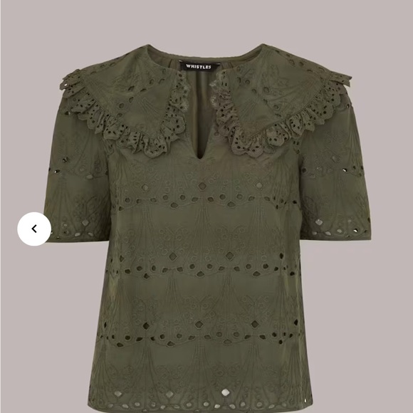 Whistles Khaki Collar Detail Broderie Blouse - Picture 4 of 8